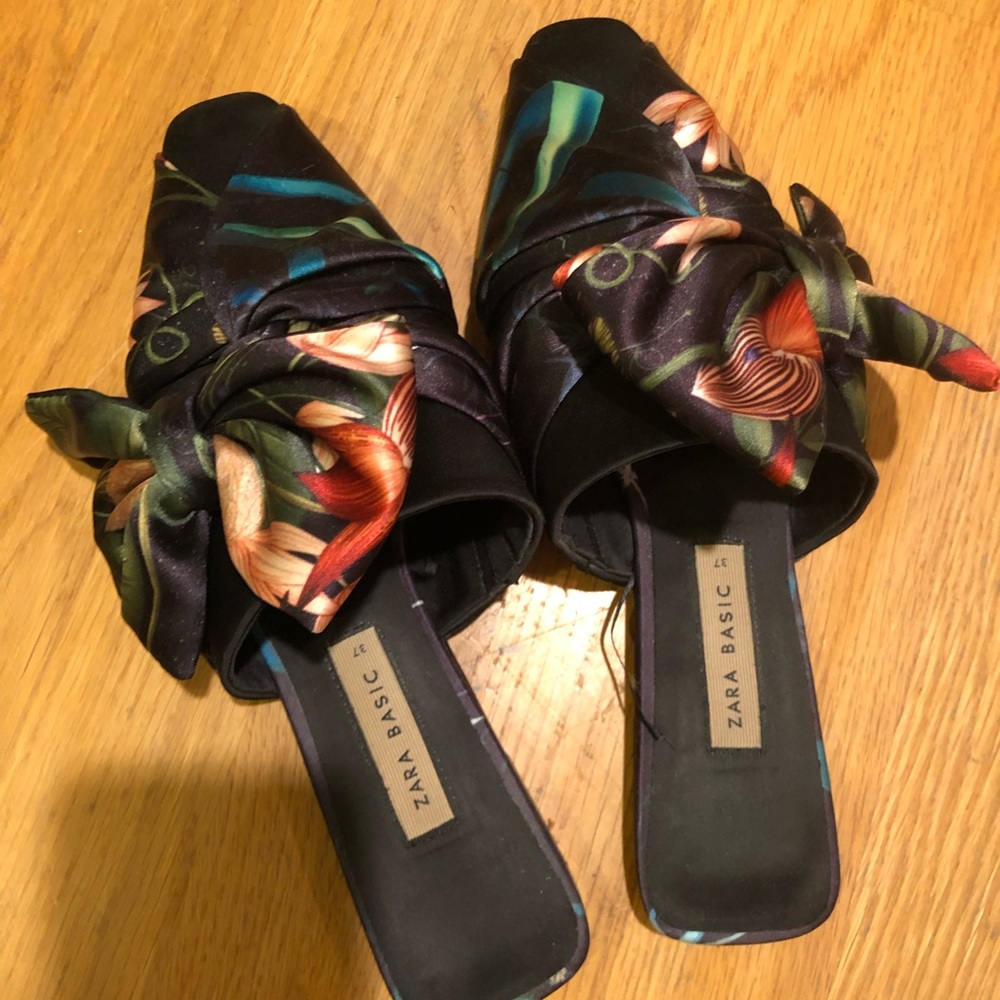 Zara floral bow mules